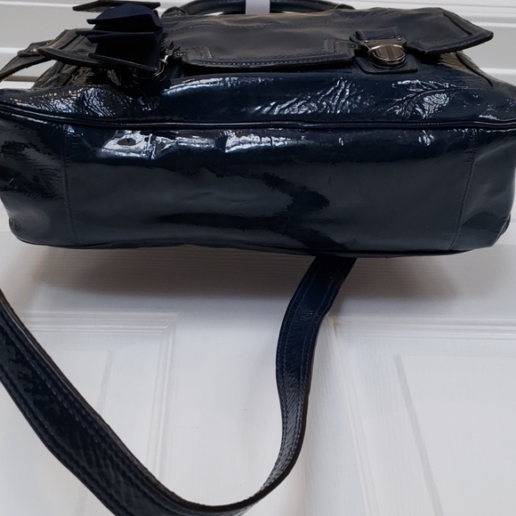 Coach Poppy Blue Push Lock Patent Leather Satchel - Picture 3 of 16